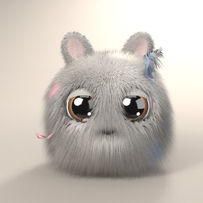 Dustbun, a gray fluffy ball of fluff with tiny ears and round eyes